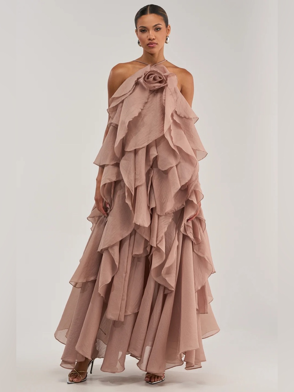Akira GOLDEN HOUR FLORAL CHIFFON MAXI DRESS IN MAUVE